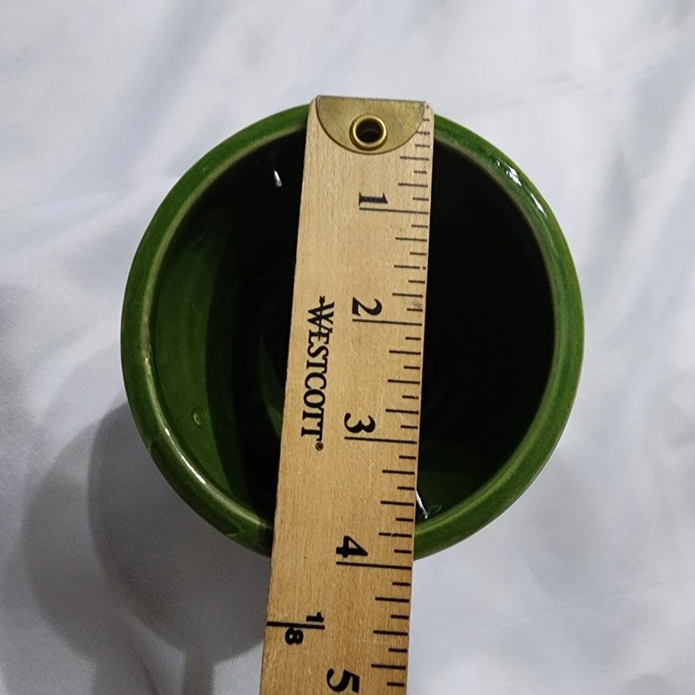 Green Glazed Ceramic Decorative Mini Bucket Metal Handle Crackle Finish 4.5 inch